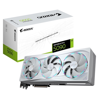 Gigabyte NVIDIA GeForce RTX 5090 AORUS STEALTH ICE 32G Graphics Card, 32GB GDDR7, 21760 CUDA Cores, 2655 MHz Core Clock, Triple Fan, White, RGB, 3x DisplayPorts / 1x HDMI Port