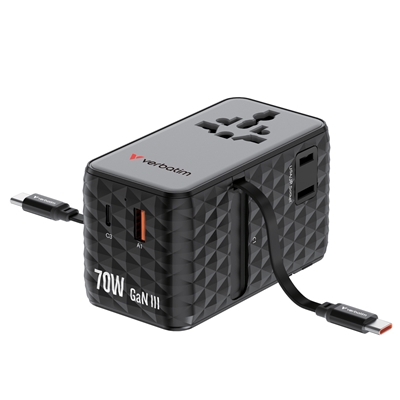 Verbatim (30186) Charge 'n' Travel 70W 2C Retractable Universal Travel Adapter Black, Fast Charging up to 70W
