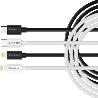 Verbatim (32392) Essentials Sync & Charge USB-C to Lightning Cables (2 pack) Black & White, 1m, 27W PD, 480Mbps, USB Power Delivery 3.0 Supports Up To 27W Charging Power