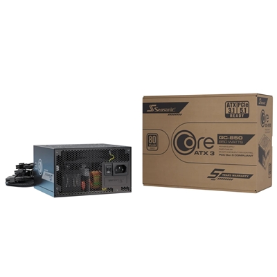 Seasonic CORE GC ATX 3.1  (SRP-CGC851-A5A32SF) 850W PSU, 120mm Fan, 80 PLUS Gold, Fully Modular, Individual Black Cables with Braided Pattern, 7 Years Warranty 

